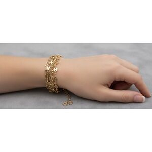 Women Bracelet Layered Gold Tone Bolo Bracelet Coin Charms Adjustable Chain 3 in